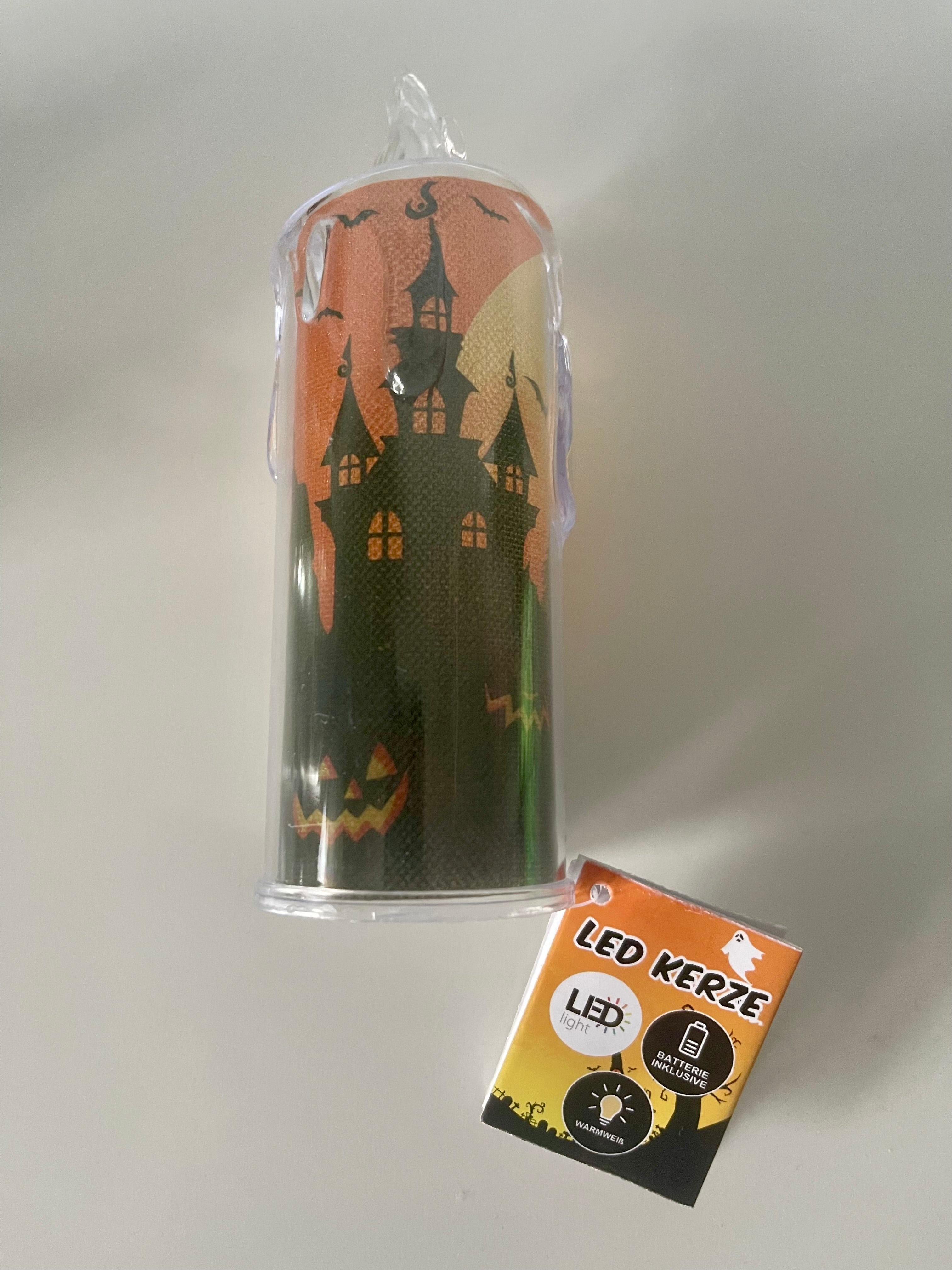 Halloween LED-Kerze mit Motiv – warmweiß | 15 cm