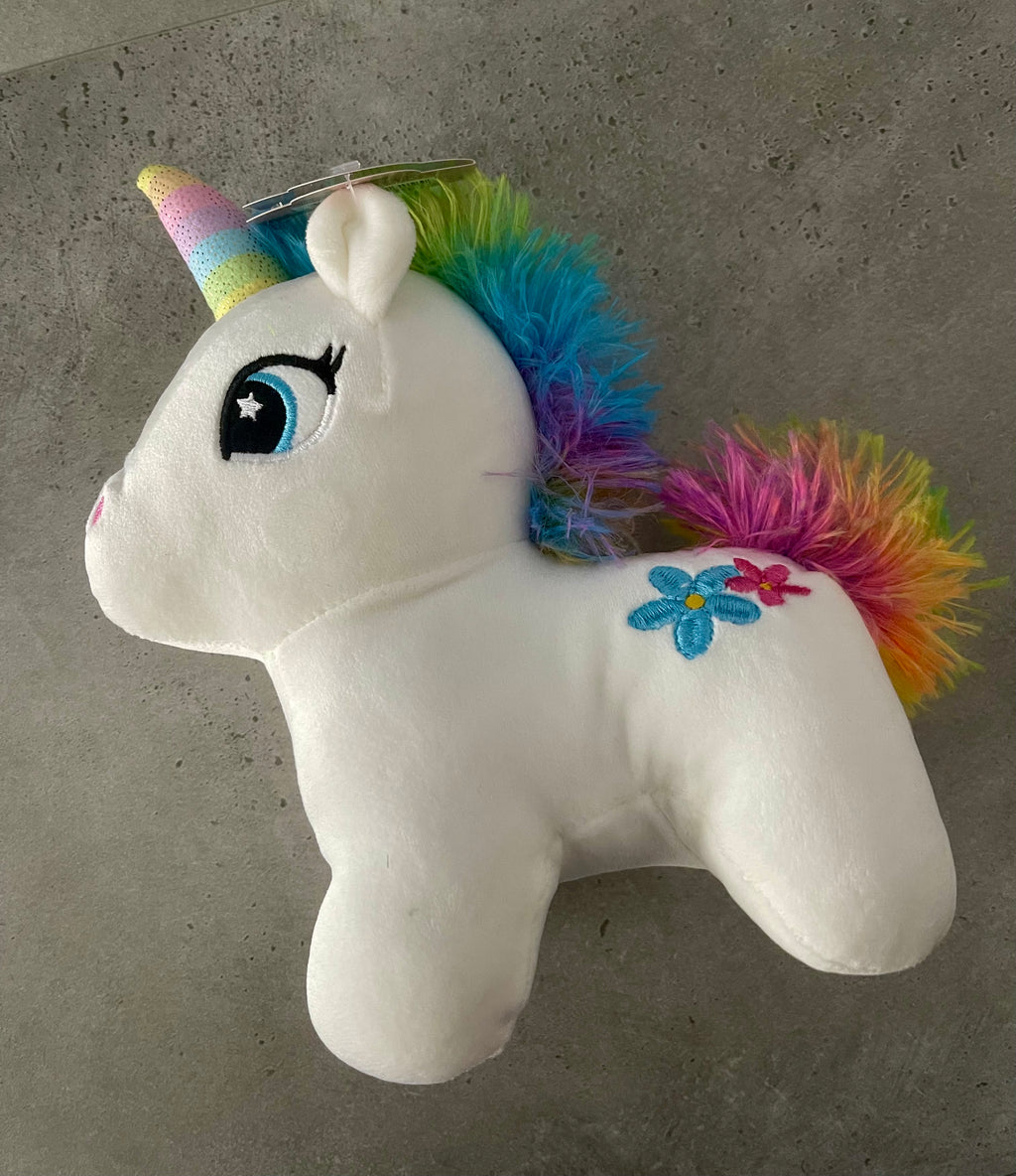 Plüsch-Einhorn 20 cm – Weiß mit Regenbogenmähne