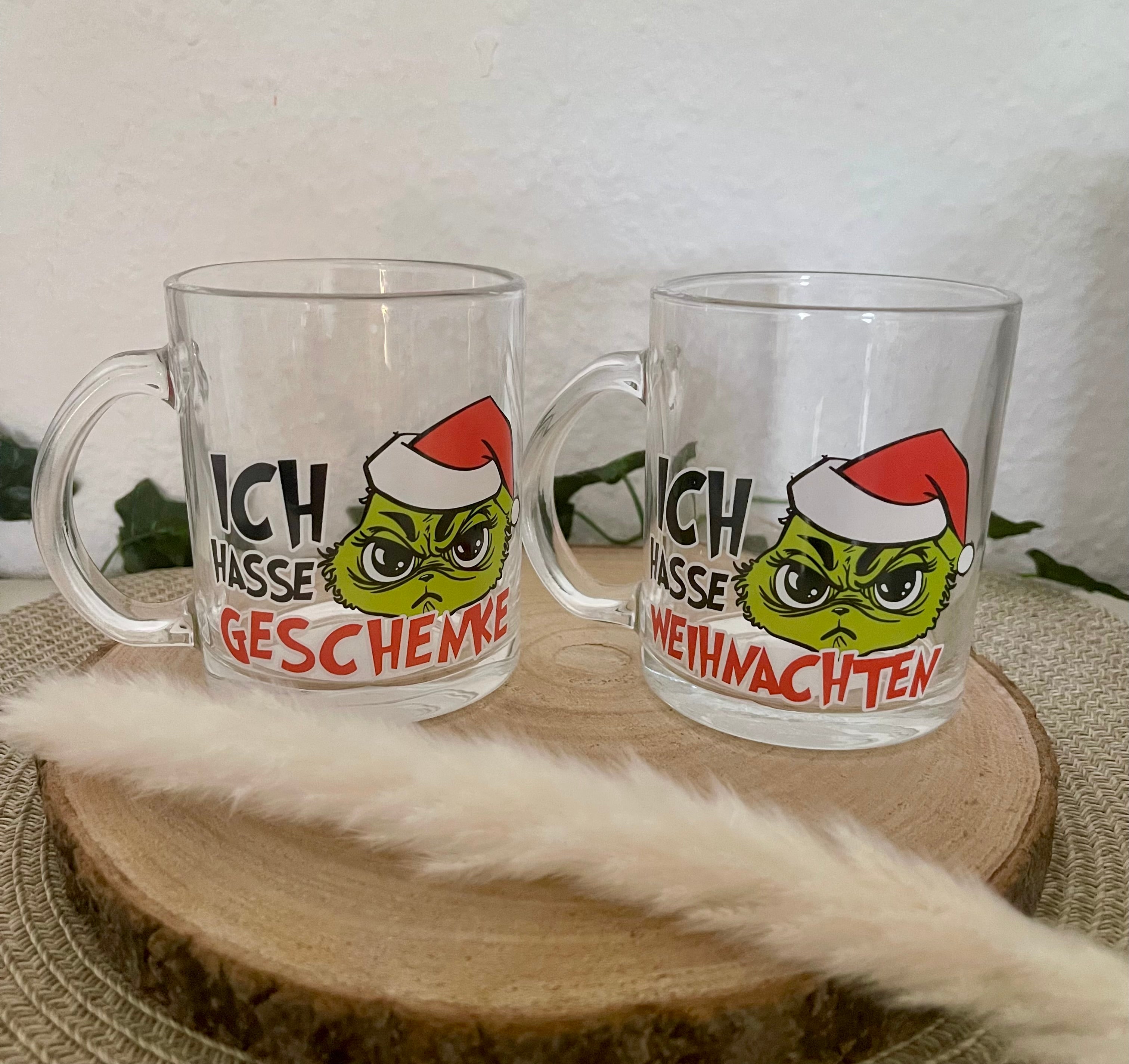 Grinch Teeglas 300ml – „Ich hasse Geschenke / Weihnachten“ Weihnachtsbecher